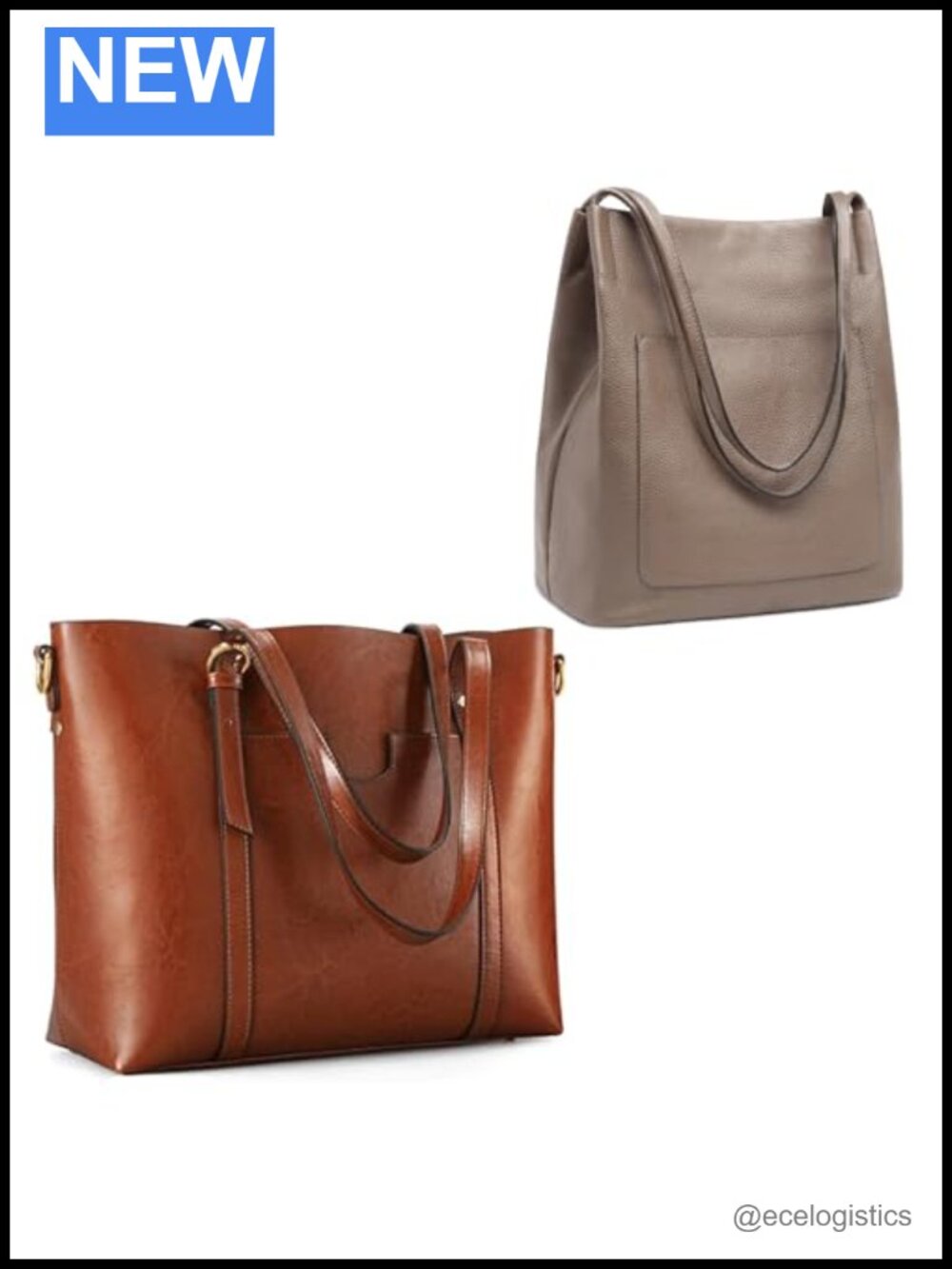 Vintage Waxed Cowhide Leather Tote & Shoulder Purse Set with Multiple Pockets